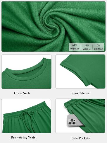 Womens Plus Size Pajama Sets Short Sleeve Tops Drawstring Shorts with Pockets Summer Casual 2 Piece Lounge Set Lighweight in Saudi Arabia