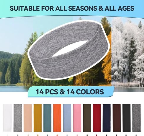 14 PCS Headbands for Women, Soft Elastic Hairbands, Fashion Non-Slip Cotton Sweat-Absorbent Sports Head Bands for Daily Workout, Running, Yoga, Makeup in Saudi Arabia