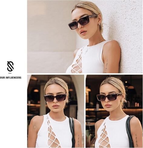 نظارات شمسية مستطيلة عصرية من SOJOS للسيدات ذات ظلال صغيرة بتصميم عتيق من Sunies Gafas de وحيد إطار زاوية زاوي مكتنز SJ2238 in Kuwait