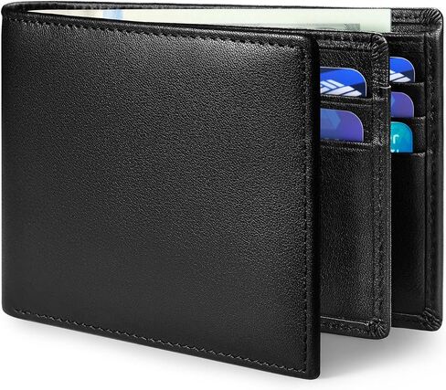 Genuine Leather Mens Wallet, Bifold Wallet for Men, Mens Wallets with ID Window, 11 Credit Card Slots (Black) in Saudi Arabia