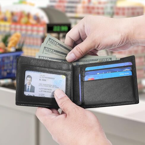Genuine Leather Mens Wallet, Bifold Wallet for Men, Mens Wallets with ID Window, 11 Credit Card Slots (Black) in Saudi Arabia