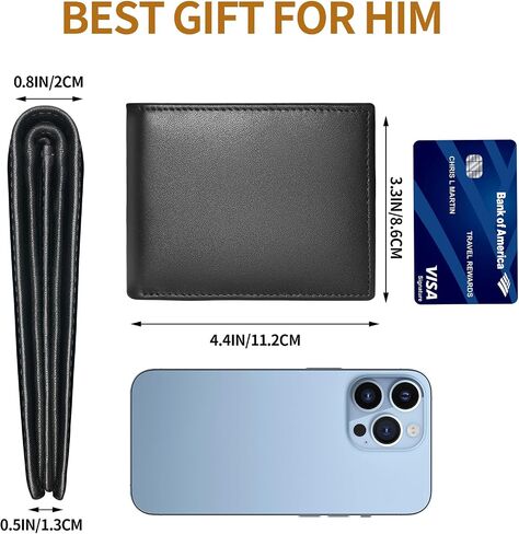Genuine Leather Mens Wallet, Bifold Wallet for Men, Mens Wallets with ID Window, 11 Credit Card Slots (Black) in Saudi Arabia