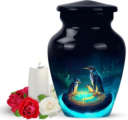 Yatskia Sunset Penguin Large Burial Urns for Human Ashes Adult Man, Decorative Little Funeral Keepsake Urn for Ashes for Women, (Classic 10 Inch and 3 Inch) in Saudi Arabia