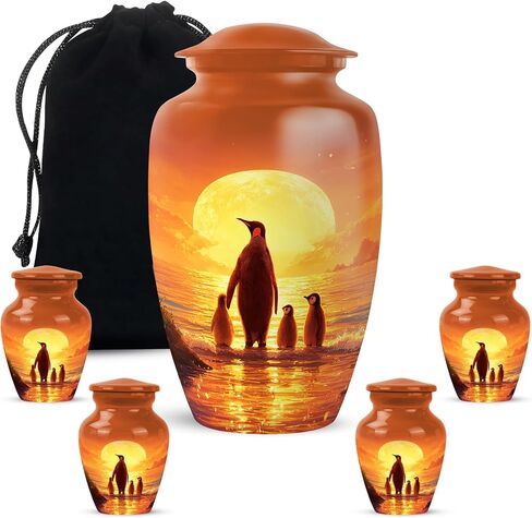 Yatskia Sunset Penguin Large Burial Urns for Human Ashes Adult Man, Decorative Little Funeral Keepsake Urn for Ashes for Women, (Classic 10 Inch and 3 Inch) in Saudi Arabia