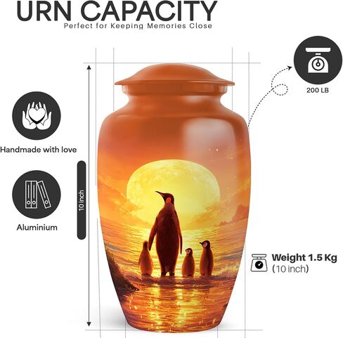 Yatskia Sunset Penguin Large Burial Urns for Human Ashes Adult Man, Decorative Little Funeral Keepsake Urn for Ashes for Women, (Classic 10 Inch and 3 Inch) in Saudi Arabia