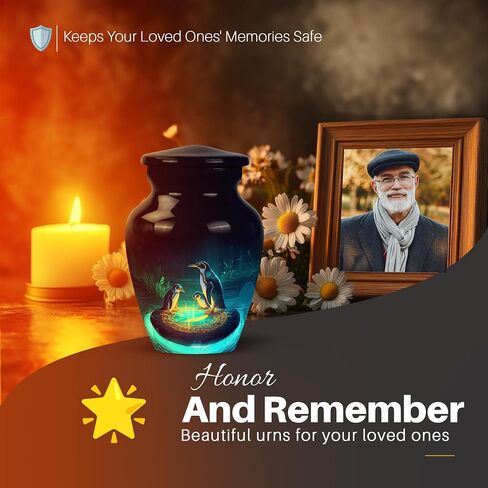 Yatskia Sunset Penguin Large Burial Urns for Human Ashes Adult Man, Decorative Little Funeral Keepsake Urn for Ashes for Women, (Classic 10 Inch and 3 Inch) in Saudi Arabia