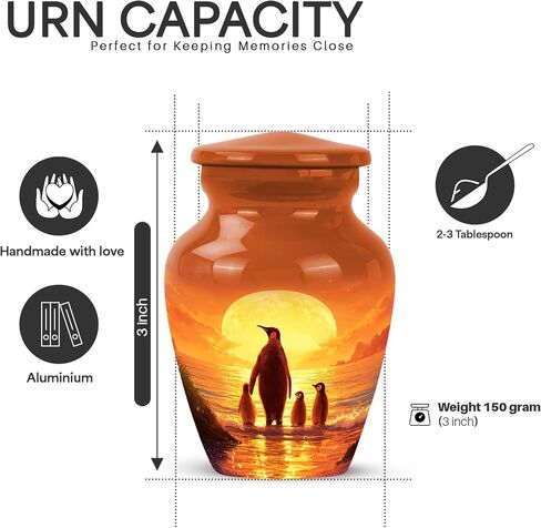 Yatskia Sunset Penguin Large Burial Urns for Human Ashes Adult Man, Decorative Little Funeral Keepsake Urn for Ashes for Women, (Classic 10 Inch and 3 Inch) in Saudi Arabia