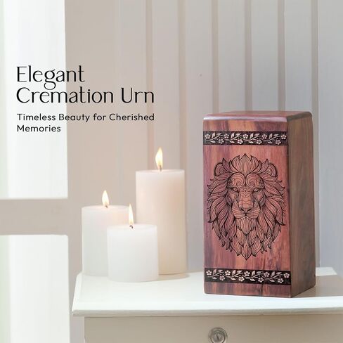 Lion Cremation Boxes for Human Ashes - Decorative Large Urns for Home - Wooden Urn Ashes Women Adult Urns Human Women 10 Inch in Saudi Arabia