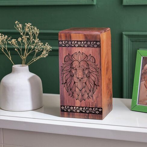 Lion Cremation Boxes for Human Ashes - Decorative Large Urns for Home - Wooden Urn Ashes Women Adult Urns Human Women 10 Inch in Saudi Arabia