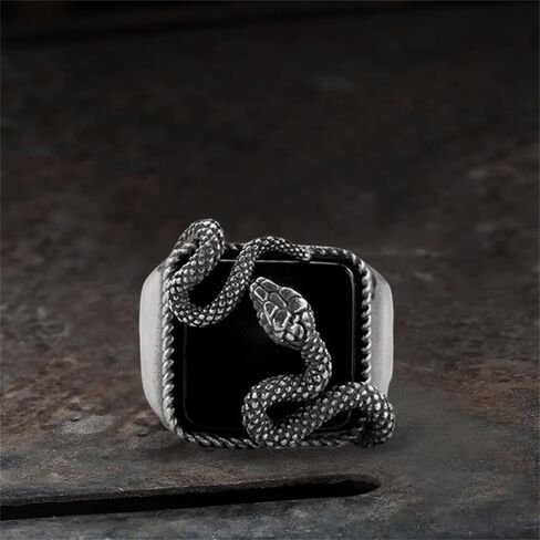 Black Gemstone Snake Stainless Steel Ring – Bold Snake Motif Jewelry with Unique Symbolism for Men and Women in Saudi Arabia
