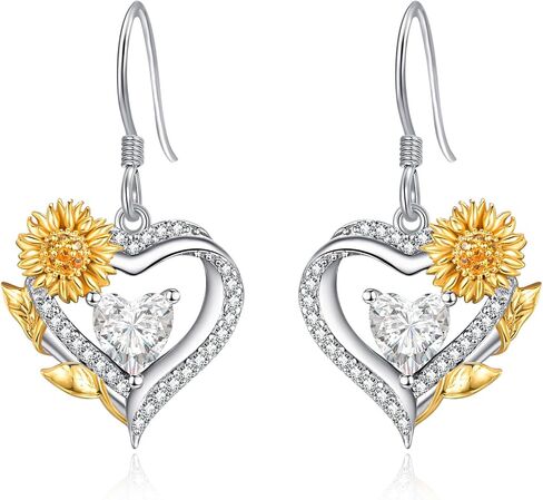 AENEAS Sunflower Birthstone Earrings for Women Sterling Silver Sunflower Heart Dangle Drop Earrings Flower Jewelry for Mom Wife Her in Saudi Arabia