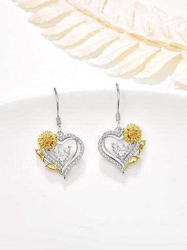 AENEAS Sunflower Birthstone Earrings for Women Sterling Silver Sunflower Heart Dangle Drop Earrings Flower Jewelry for Mom Wife Her in Saudi Arabia