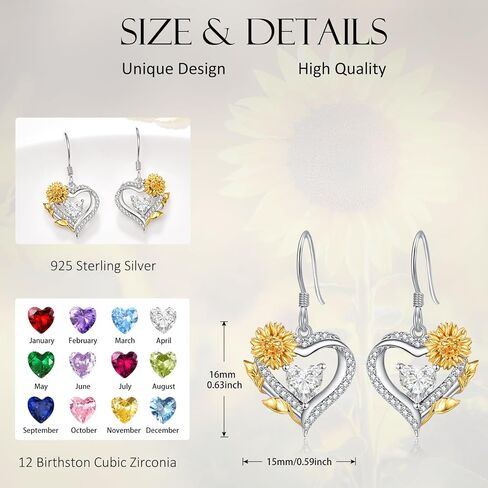 AENEAS Sunflower Birthstone Earrings for Women Sterling Silver Sunflower Heart Dangle Drop Earrings Flower Jewelry for Mom Wife Her in Saudi Arabia