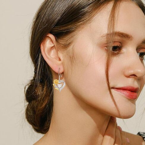 AENEAS Sunflower Birthstone Earrings for Women Sterling Silver Sunflower Heart Dangle Drop Earrings Flower Jewelry for Mom Wife Her in Saudi Arabia