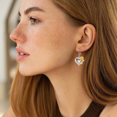 AENEAS Sunflower Birthstone Earrings for Women Sterling Silver Sunflower Heart Dangle Drop Earrings Flower Jewelry for Mom Wife Her in Saudi Arabia