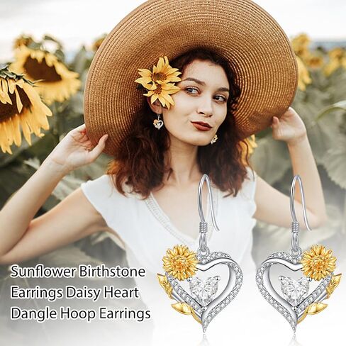 AENEAS Sunflower Birthstone Earrings for Women Sterling Silver Sunflower Heart Dangle Drop Earrings Flower Jewelry for Mom Wife Her in Saudi Arabia