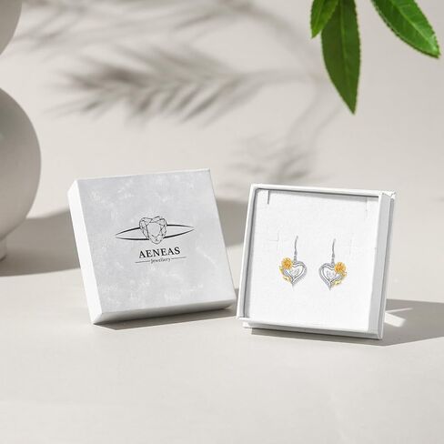 AENEAS Sunflower Birthstone Earrings for Women Sterling Silver Sunflower Heart Dangle Drop Earrings Flower Jewelry for Mom Wife Her in Saudi Arabia
