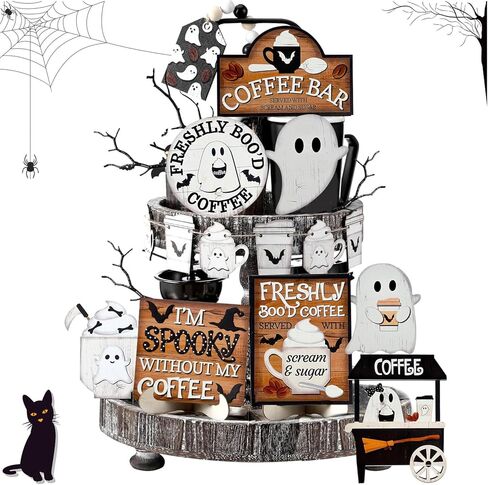 14 Pcs Day of The Dead Tiered Tray Decor,Dia De Los Muertos Decorations,Halloween Tiered Tray Decor,Sugar Skull Wooden Table Signs,Wreaths Wine Flowers Candles Centerpieces for Halloween Party Decor in Kuwait