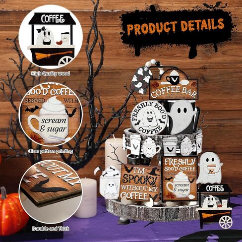 14 Pcs Day of The Dead Tiered Tray Decor,Dia De Los Muertos Decorations,Halloween Tiered Tray Decor,Sugar Skull Wooden Table Signs,Wreaths Wine Flowers Candles Centerpieces for Halloween Party Decor in Kuwait