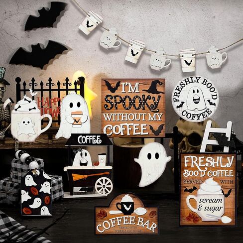 14 Pcs Day of The Dead Tiered Tray Decor,Dia De Los Muertos Decorations,Halloween Tiered Tray Decor,Sugar Skull Wooden Table Signs,Wreaths Wine Flowers Candles Centerpieces for Halloween Party Decor in Kuwait