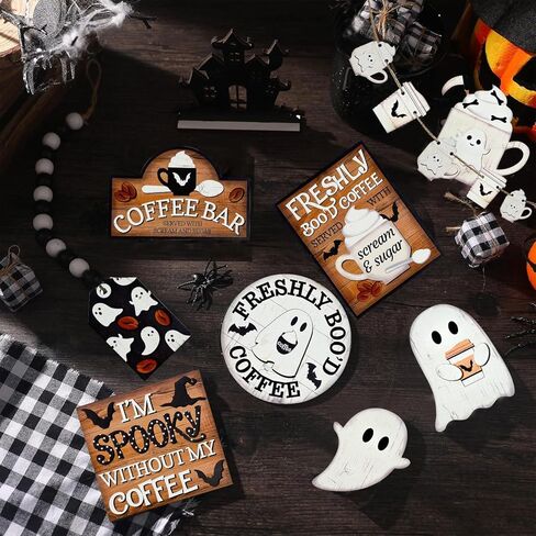 14 Pcs Day of The Dead Tiered Tray Decor,Dia De Los Muertos Decorations,Halloween Tiered Tray Decor,Sugar Skull Wooden Table Signs,Wreaths Wine Flowers Candles Centerpieces for Halloween Party Decor in Kuwait