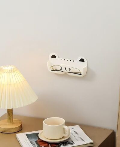 1pcs Glasses Holder Wall-Mount Cat-Shaped - 6.89" L x 3.35" W x 1.18" H - Stylish and Functional White in Saudi Arabia