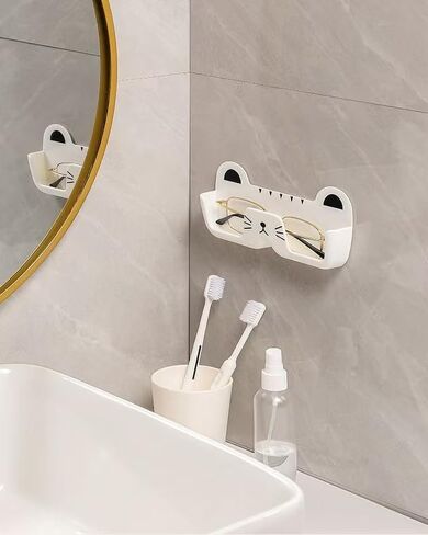 1pcs Glasses Holder Wall-Mount Cat-Shaped - 6.89" L x 3.35" W x 1.18" H - Stylish and Functional White in Saudi Arabia