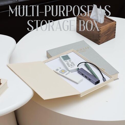 Linen Decorative Books -Set of 2 Minimalist Coffee Table Boxes with Hidden Storage,Fake/Faux Book Boxes for Bookshelf &Mantel Decor | Modern Home Decoration,Photo Storage &Keepsake Box in Saudi Arabia