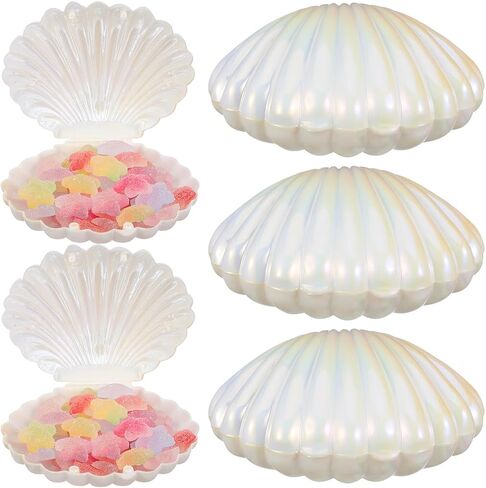 Cabilock 10Pcs Pearlescent Shell Candy Box, Plastic Chocolate Treat Boxes Decorative, Unique Seashell Design Jewelry Storage Container Party Favor for Weddings Baby Showers Parties in Saudi Arabia