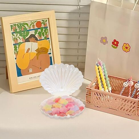 Cabilock 10Pcs Pearlescent Shell Candy Box, Plastic Chocolate Treat Boxes Decorative, Unique Seashell Design Jewelry Storage Container Party Favor for Weddings Baby Showers Parties in Saudi Arabia