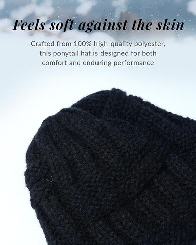 قبعة صغيرة شتوية على شكل ذيل حصان للنساء من Mesovor، قبعة صغيرة دافئة منسوجة بكابل قابل للتمدد مع ذيل حصان قابل للتعديل متقاطع من الخلف in Kuwait