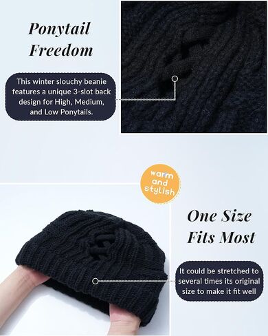 قبعة صغيرة شتوية على شكل ذيل حصان للنساء من Mesovor، قبعة صغيرة دافئة منسوجة بكابل قابل للتمدد مع ذيل حصان قابل للتعديل متقاطع من الخلف in Kuwait