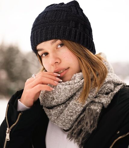 قبعة صغيرة شتوية على شكل ذيل حصان للنساء من Mesovor، قبعة صغيرة دافئة منسوجة بكابل قابل للتمدد مع ذيل حصان قابل للتعديل متقاطع من الخلف in Kuwait