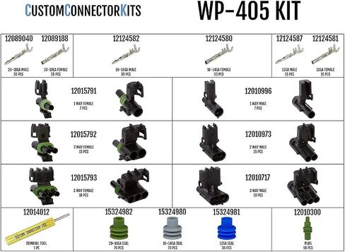 مجموعة موصلات Delphi Weather Pack WP-405 الخاصة: موصلات كهربائية للسيارات محكمة الغلق مقاومة للطقس 1 و2 و3 مقاس 20-12 مجموعة 405 قطعة in Saudi Arabia