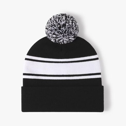Pom-Pom Knit Beanie – Cozy Striped Winter Hat with Cuff for Men & Women, Warm Soft Cap for Outdoor Activities in Saudi Arabia