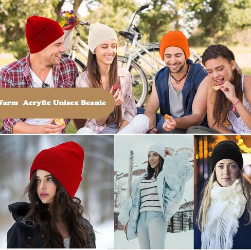 Black Unisex Knit Beanie, Warm Winter Hat, Soft Acrylic Knit Cap for Men & Women in Saudi Arabia