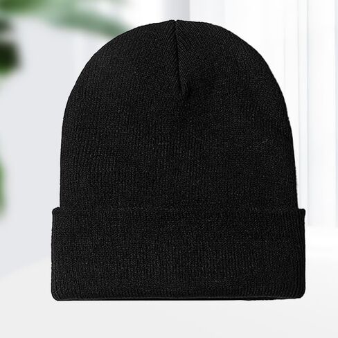 Black Unisex Knit Beanie, Warm Winter Hat, Soft Acrylic Knit Cap for Men & Women in Saudi Arabia