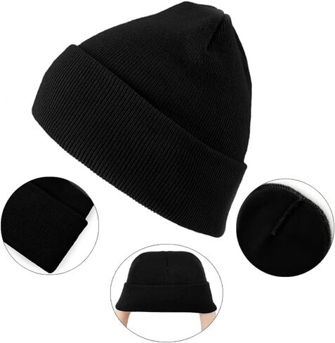 Black Unisex Knit Beanie, Warm Winter Hat, Soft Acrylic Knit Cap for Men & Women in Saudi Arabia