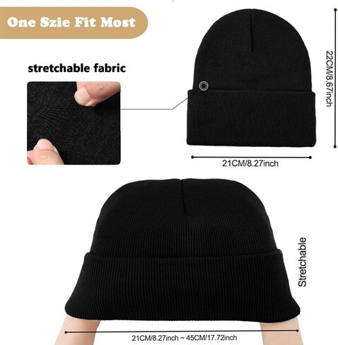 Black Unisex Knit Beanie, Warm Winter Hat, Soft Acrylic Knit Cap for Men & Women in Saudi Arabia