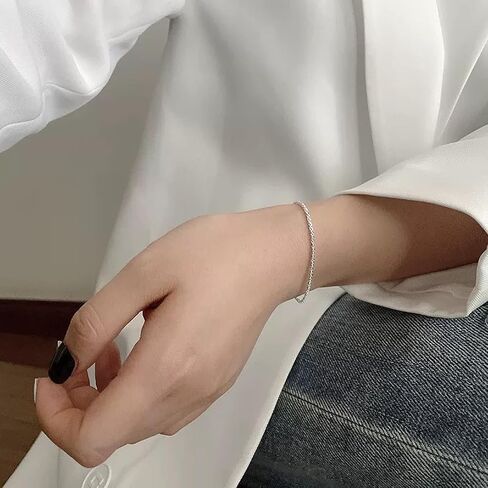 سوار قابل للتعديل للنساء، لامع مطلي بالذهب الأبيض عيار 14 قيراط، أنيق وقابل للتكديس، سلسلة بسيطة من المجوهرات الفضية in Saudi Arabia