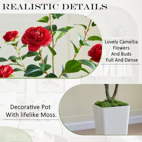 شجرة كاميليا الاصطناعية ， شجرة الكاميليا المزيفة ， نباتات كاميليا فو مع زارع طويل القامة للديكور المنزلي الداخلي （1،4ft in Kuwait