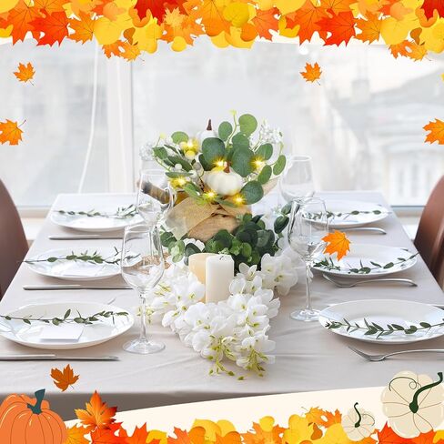 Janinka 2 Set 11 Inch Fall Decorations for Home White Pumpkins Eucalyptus Tables Centerpieces Artificial Pine Cones Berry Stem Picks Decor with 20 LED Lights for Autumn Thanksgiving Decorations in Saudi Arabia