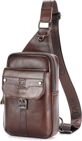 BULLCAPTAIN Men's Leather Samll Crossbody Backpack Sling Chest Bag for Hiking Travel in Saudi Arabia