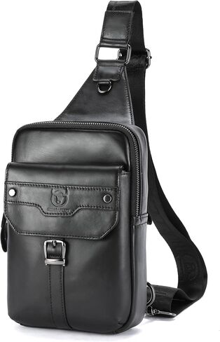 BULLCAPTAIN Men's Leather Samll Crossbody Backpack Sling Chest Bag for Hiking Travel in Saudi Arabia