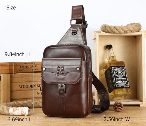 BULLCAPTAIN Men's Leather Samll Crossbody Backpack Sling Chest Bag for Hiking Travel in Saudi Arabia