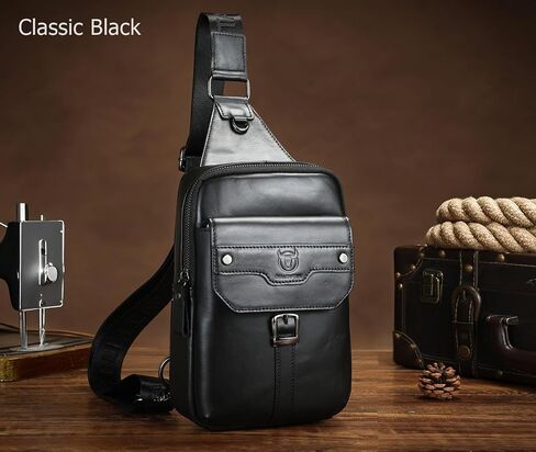 BULLCAPTAIN Men's Leather Samll Crossbody Backpack Sling Chest Bag for Hiking Travel in Saudi Arabia