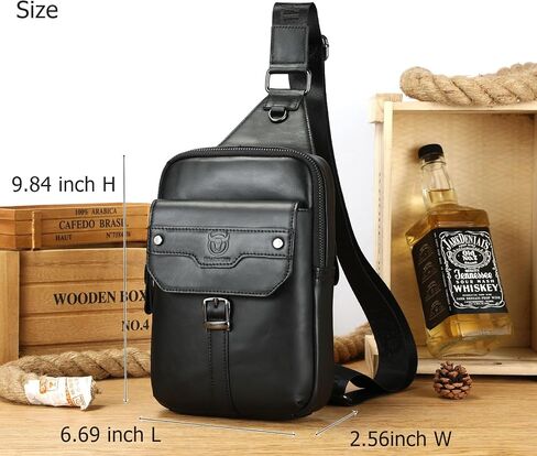 BULLCAPTAIN Men's Leather Samll Crossbody Backpack Sling Chest Bag for Hiking Travel in Saudi Arabia