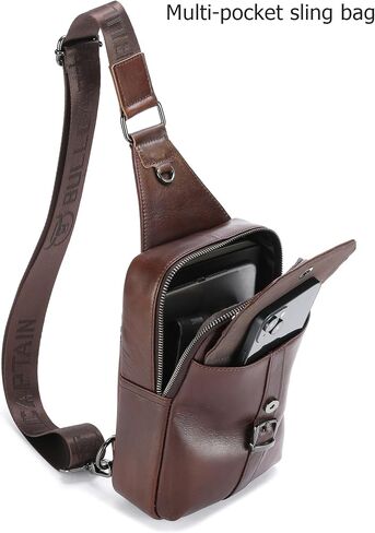 BULLCAPTAIN Men's Leather Samll Crossbody Backpack Sling Chest Bag for Hiking Travel in Saudi Arabia