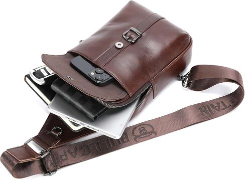 BULLCAPTAIN Men's Leather Samll Crossbody Backpack Sling Chest Bag for Hiking Travel in Saudi Arabia