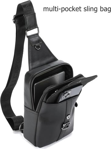 BULLCAPTAIN Men's Leather Samll Crossbody Backpack Sling Chest Bag for Hiking Travel in Saudi Arabia